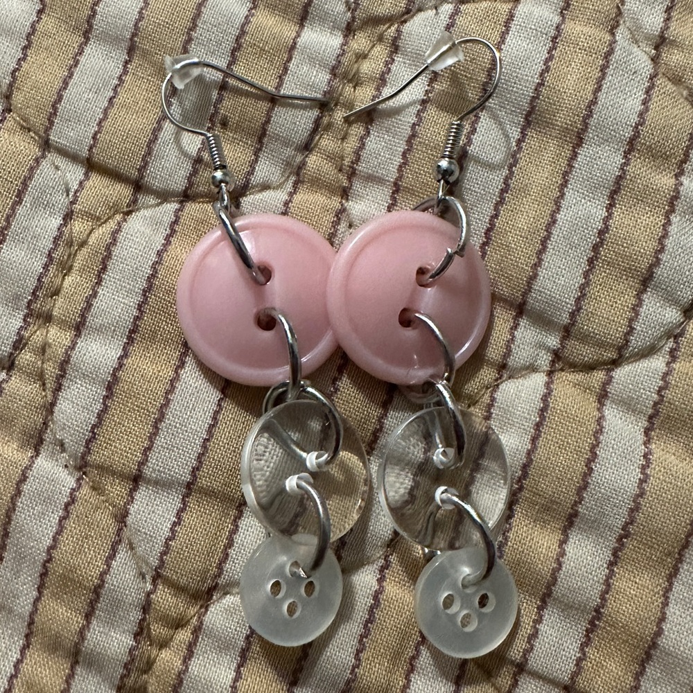 Handmade Button Dangly Earrings